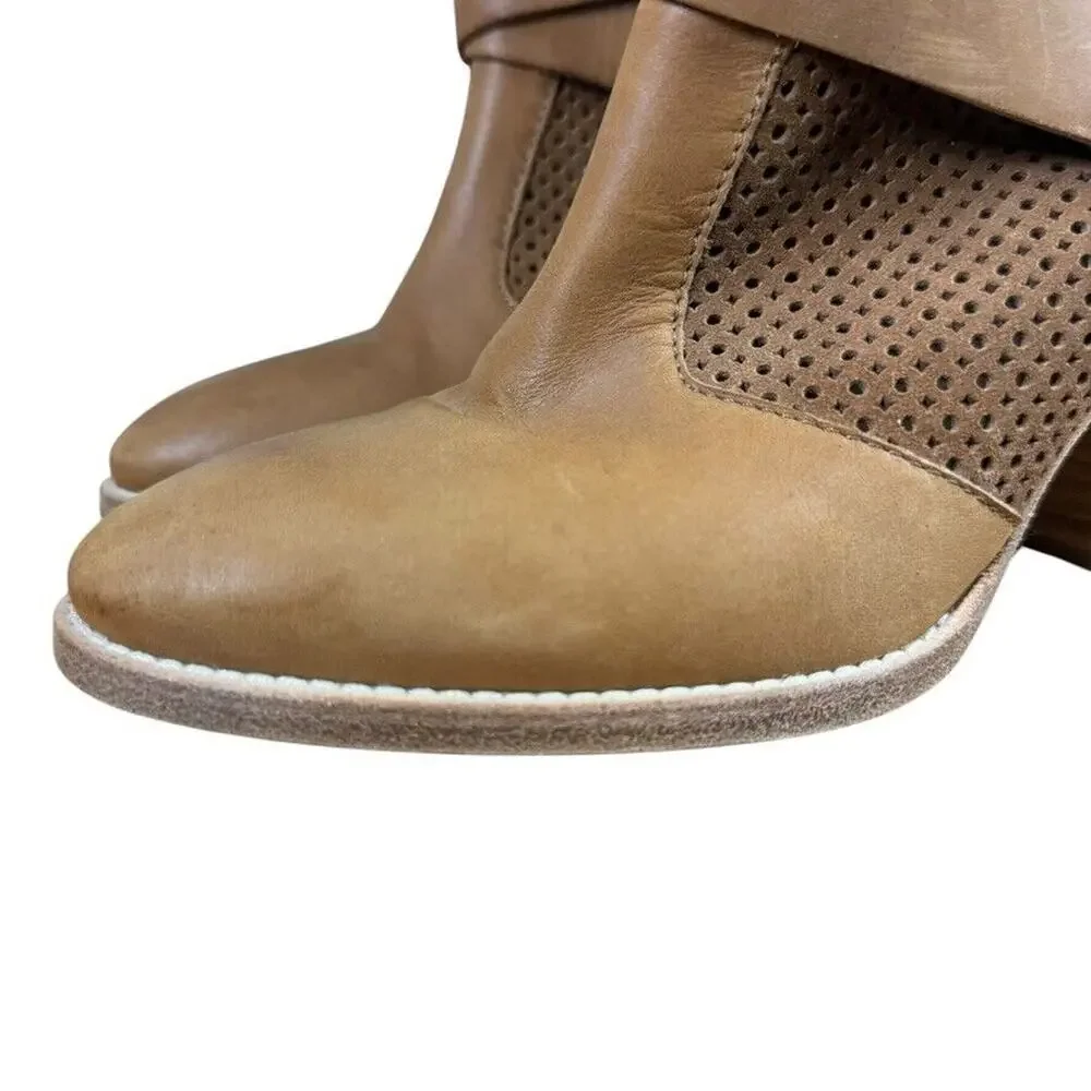 Aquatalia Marvin K Fawn Womens Chunky Heel Leather Boots Brown Ankle Italy 7.5
